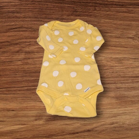Gerber Long Sleeve Yellow Onesie with White Polka Dots - Picture 1 of 4